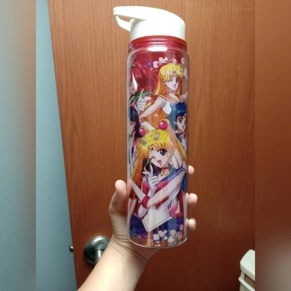 Sailor Moon anime manga flip top drink canister water bottle pink white women's